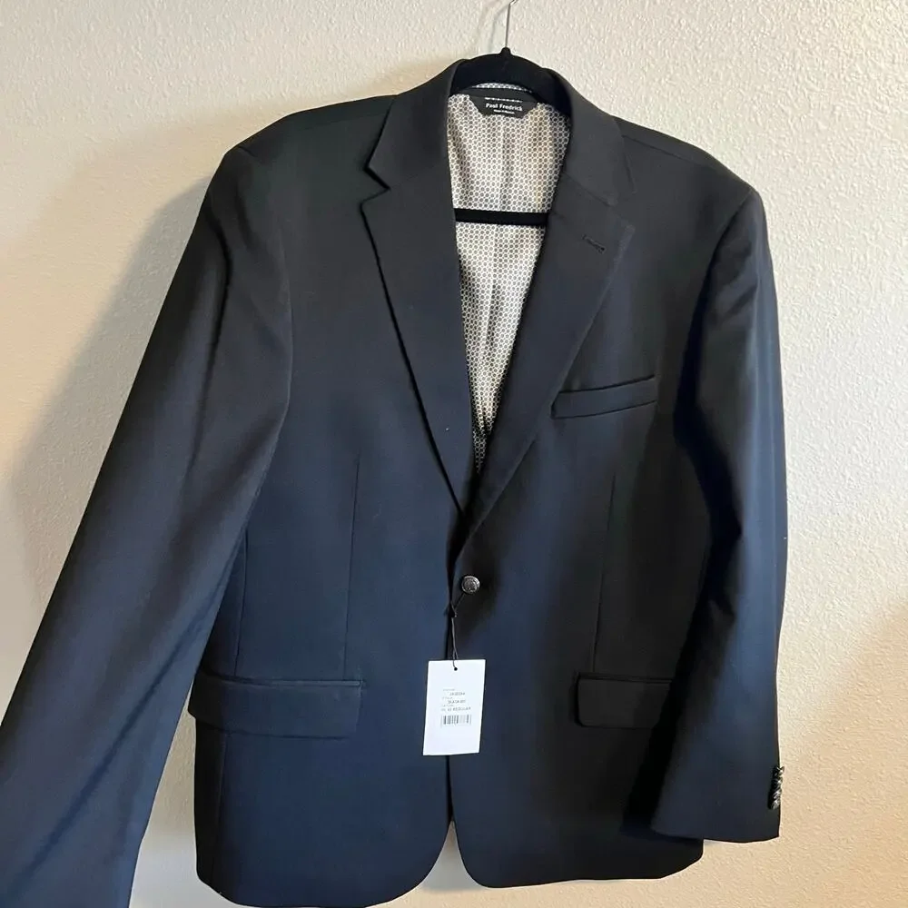 NWT Paul Fredrick Wool Black Blazer Sports Coat 2 Button Size 43R